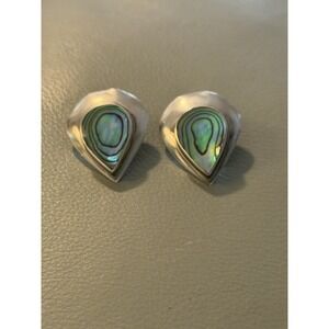 Sterling Silver Abalone Teardrop Clip On Earrings 1 1/8 Marked 925 Vintage #448